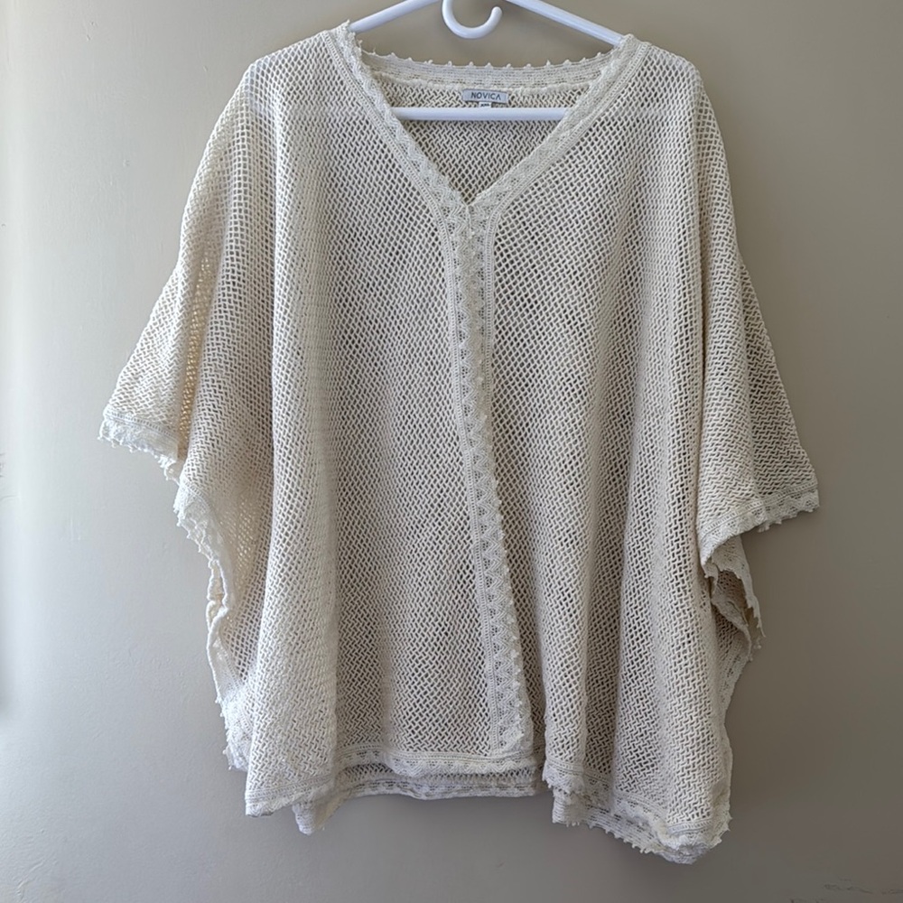 Elegant Cream cotton Knit poncho